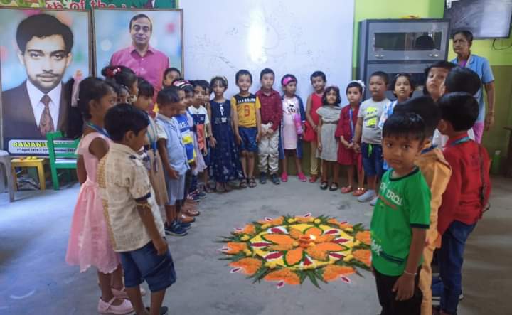 UKG students with their rangoli